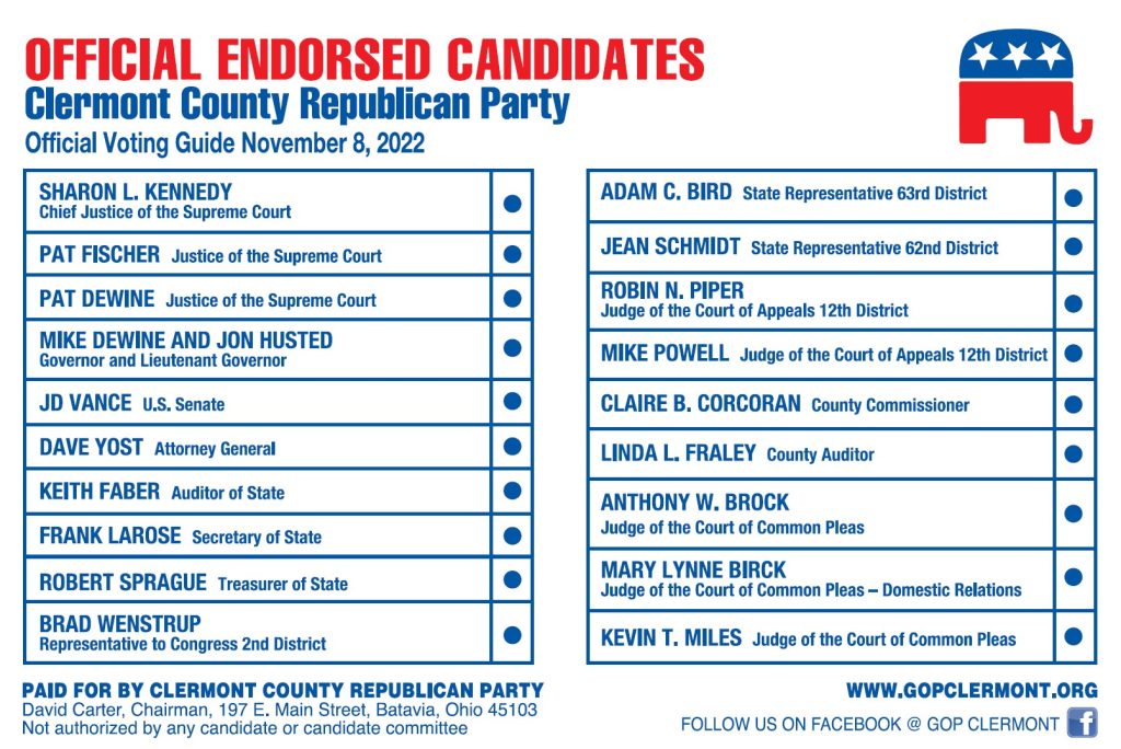 Sample Ballot Clermont County Republican Party